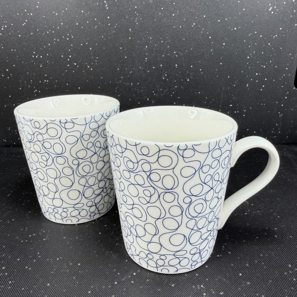 Maxwell‎ & Williams Print Indigo Mug White Porcelain Navy Blue Swirl Set of 2